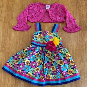 Adorable Baby Girl Floral Dress with Pink Cardigan 18 Months